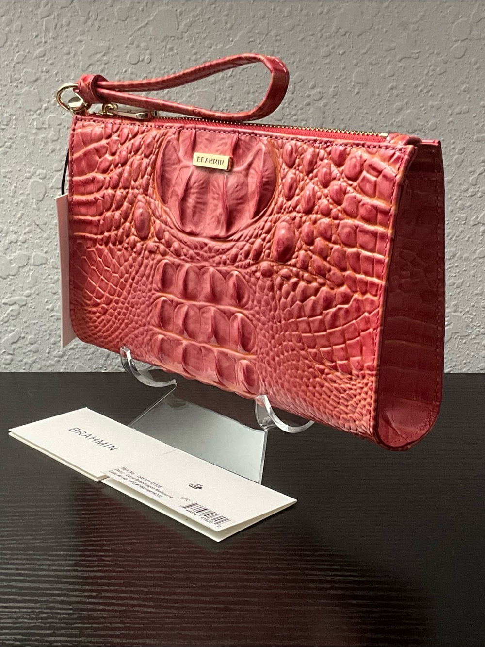 Brahmin Daisy CORAL SNAPDRAGON MELBOURNE Leather Wristlet Cosmetic Clutch
